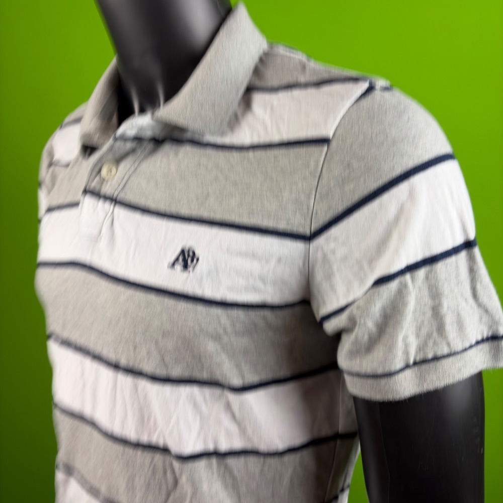 AEROPOSTALE Cotton A87 Logo Polo Shirt Mens L Slim 36" Grey/White/Navy Striped
